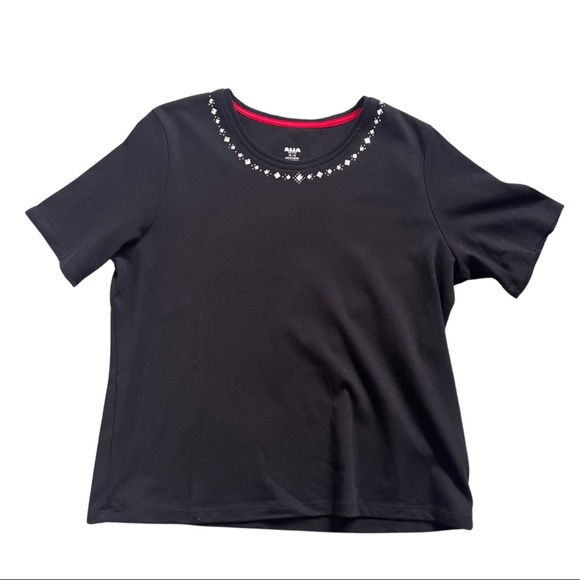 ALIA BLACK TSHIRT W/SILVER STUDS SIZE PETITE LARGE - Picture 3 of 8